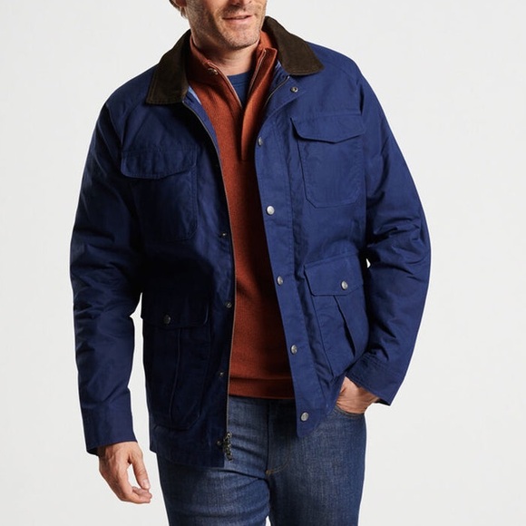 Peter Millar Mens Navy Blue Waxed Cotton Safari Field Jacket Size XL NWT $350 - Picture 2 of 15